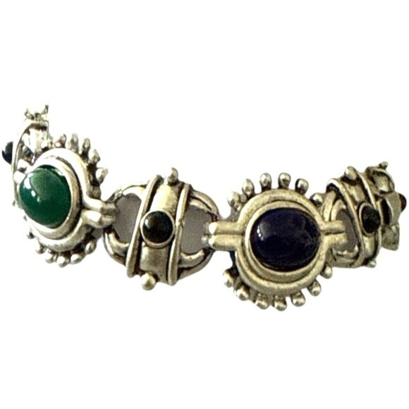 Vintage Multi-Stone Silver-Tone Bracelet  Orange Green & Blue Accents - Picture 4 of 6